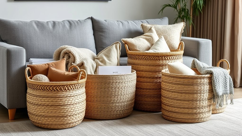 basket organization for living room