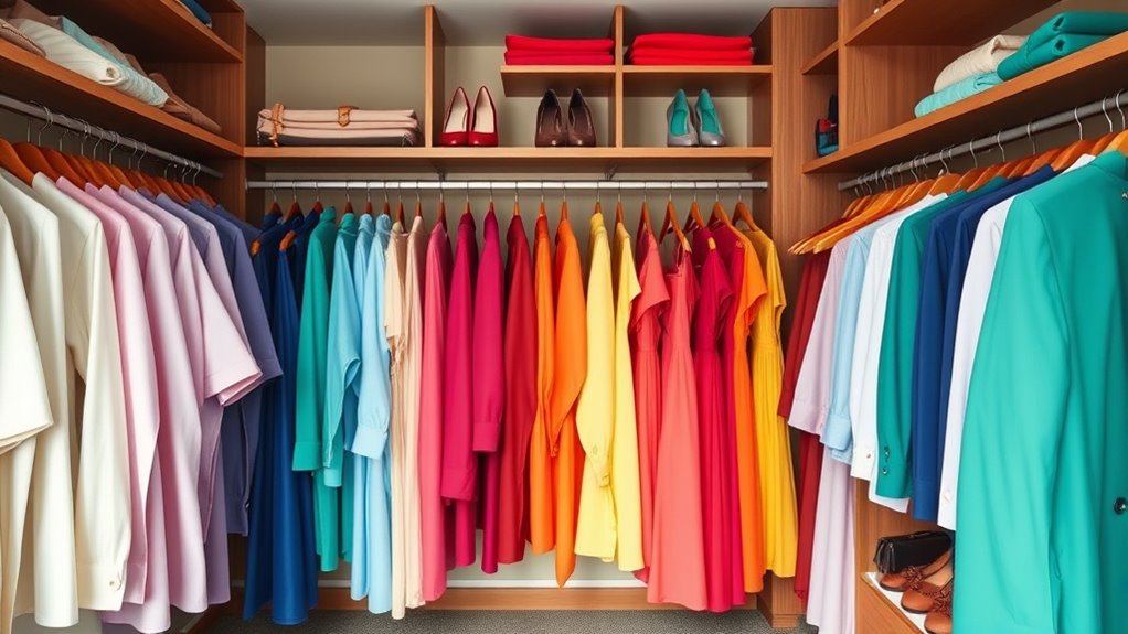 color coordinated wardrobe organization