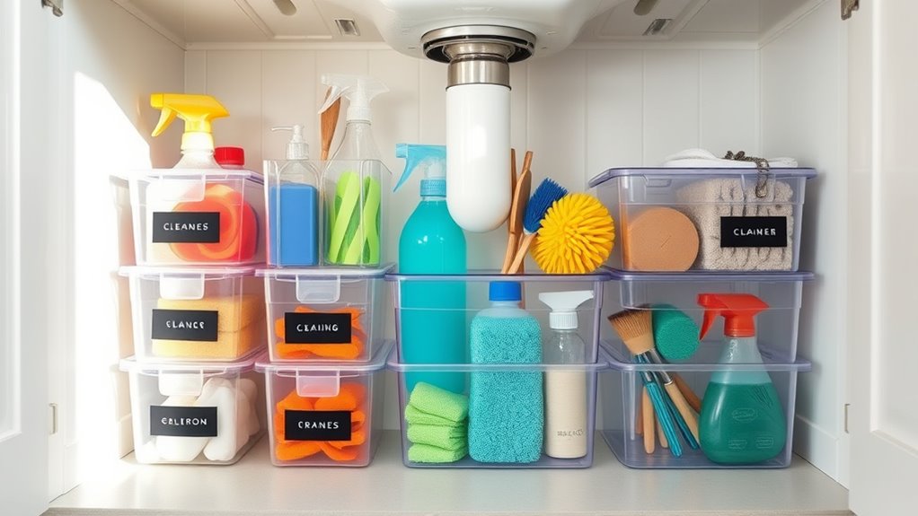 organize under sink with containers