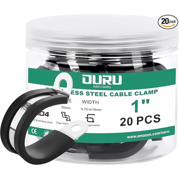 20pcs 1 Inch Stainless Steel Cable Clamps Rubber Coated Black