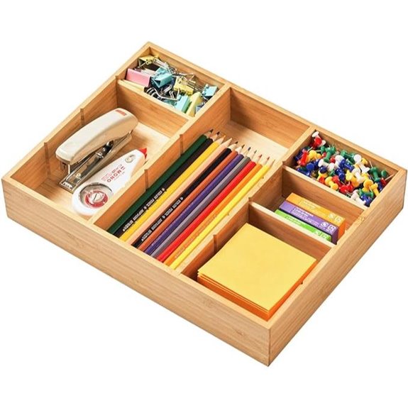 Umilife Bamboo Desk Drawer Organizer with Adjustable Compartments