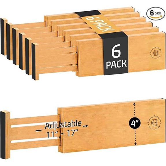 6 Pack Adjustable Bamboo Drawer Dividers