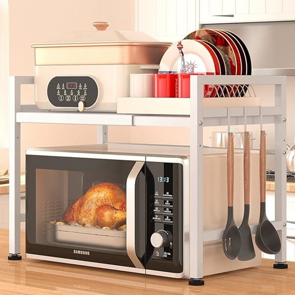 PUSDON Extendable Microwave Oven Rack with Hooks