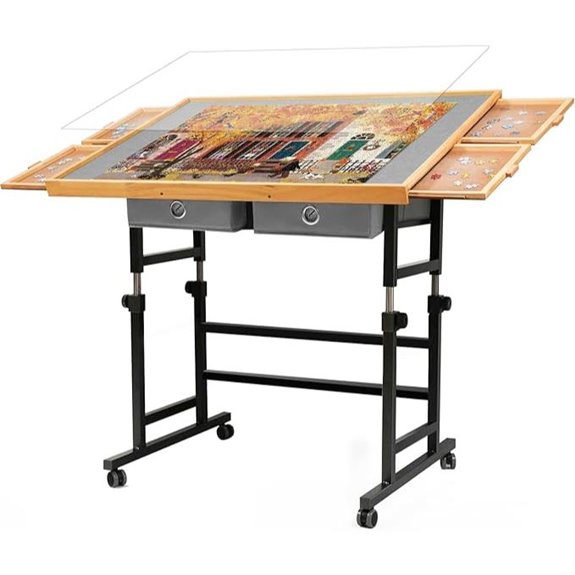 Puzzle Table with Wheels Drawers Adjustable Height