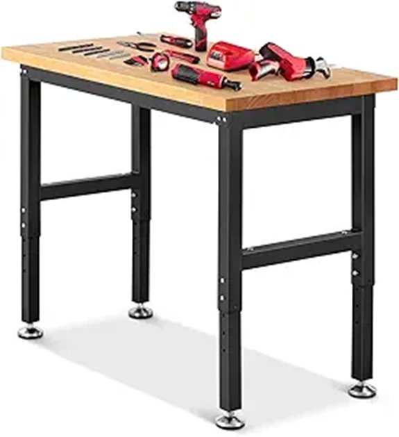 Adjustable Garage Work Bench with Rubber Wood Top
