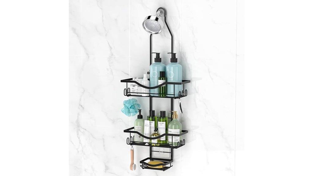 adjustable shower caddy with hooks