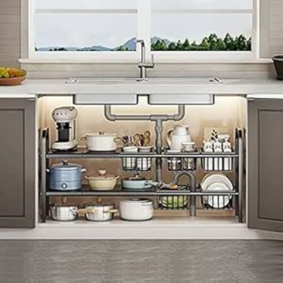 Expandable Metal Under Sink Organizer with Baskets