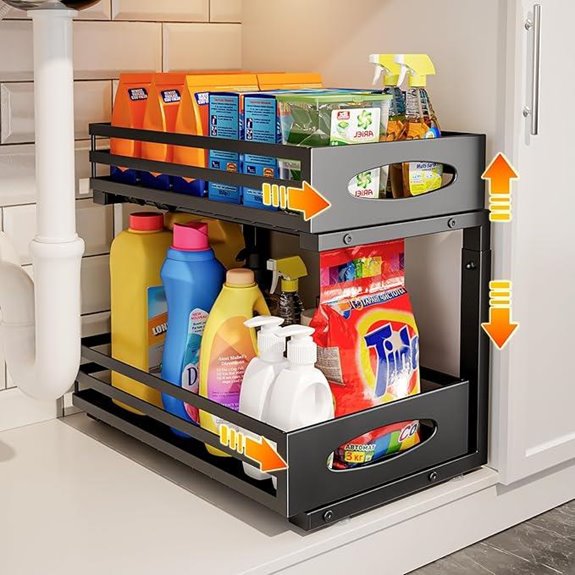 Under Sink Organizer 2-Tier Adjustable Pull-Out Shelf