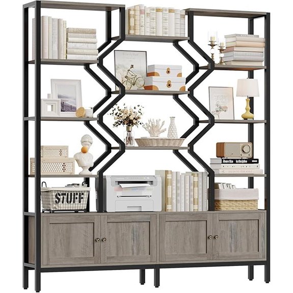 Keyluv 5-Tier Bookshelf with Cabinets Ash Grey