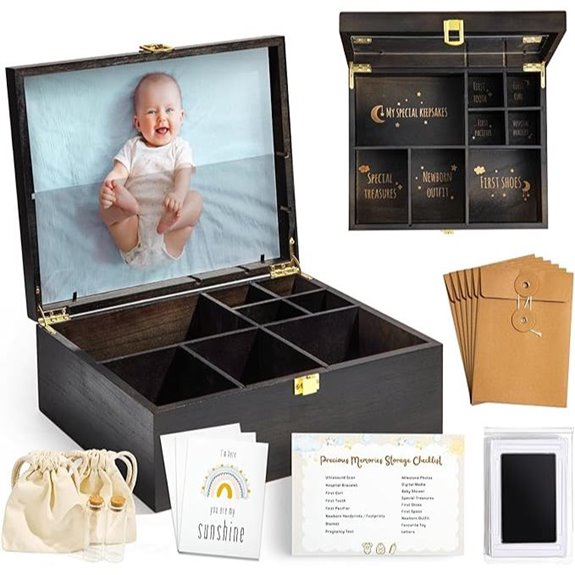 Baby Keepsake Wooden Box with 6 Items and Engraving
