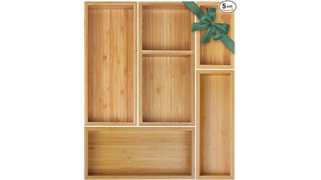 bamboo 5 piece drawer organizer