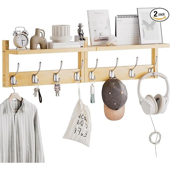 Bamboo Wall-Mounted Coat Rack with Shelves (2 Pack)