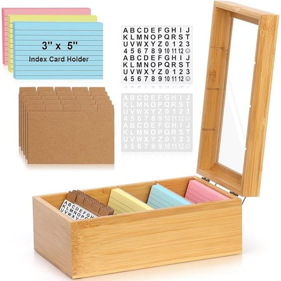 Bamboo 3x5 Index Card Holder with Dividers