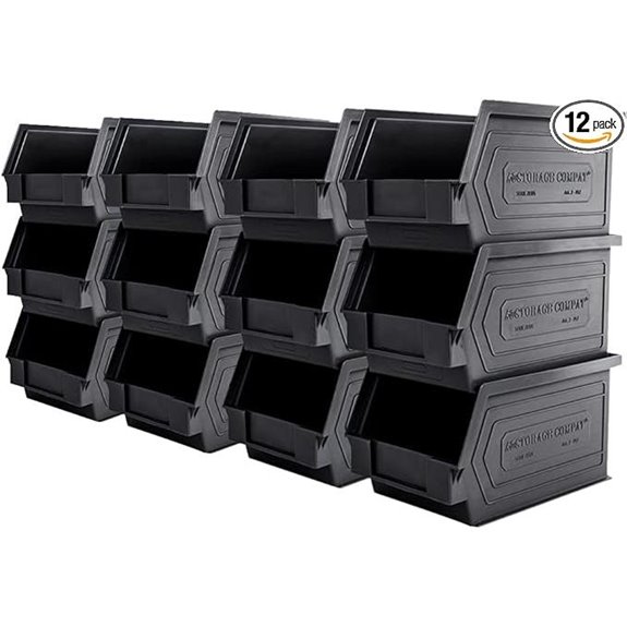 Stackable Plastic Storage Bins Black 12-Pack