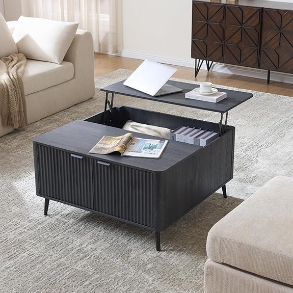 Lift Top Coffee Table with Storage Black Grey