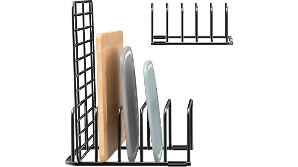 black metal baking sheet organizer