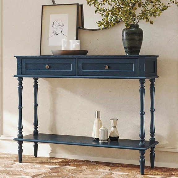 ARTPOWER Blue Console Table with Drawers and Open Shelf