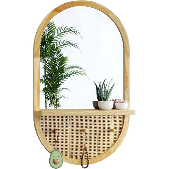 Boho Wall Mirror with Hooks and Shelf
