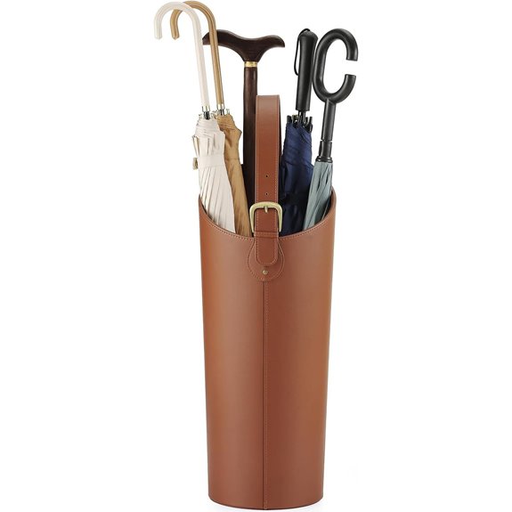 Brown Leather Tall Umbrella Stand with Water Tray