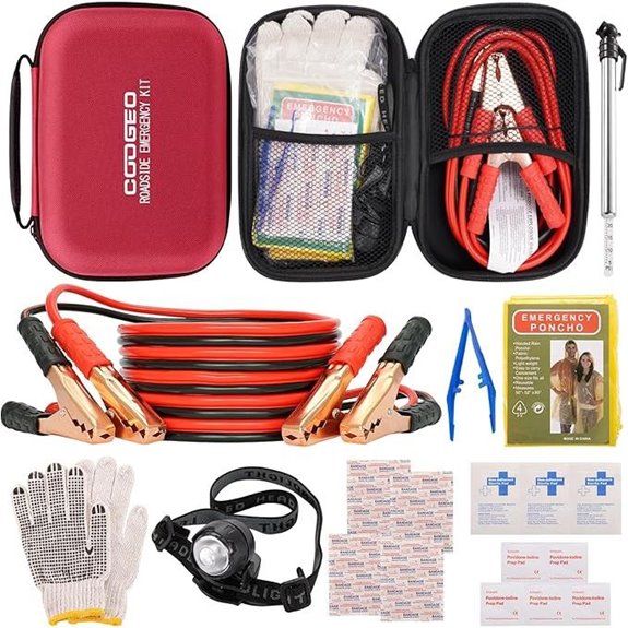 Car Emergency Kit with Jumper Cables and Safety Tools