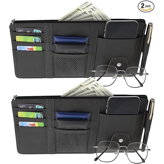 Car Sun Visor Organizer 2 Pack Black with Zipper