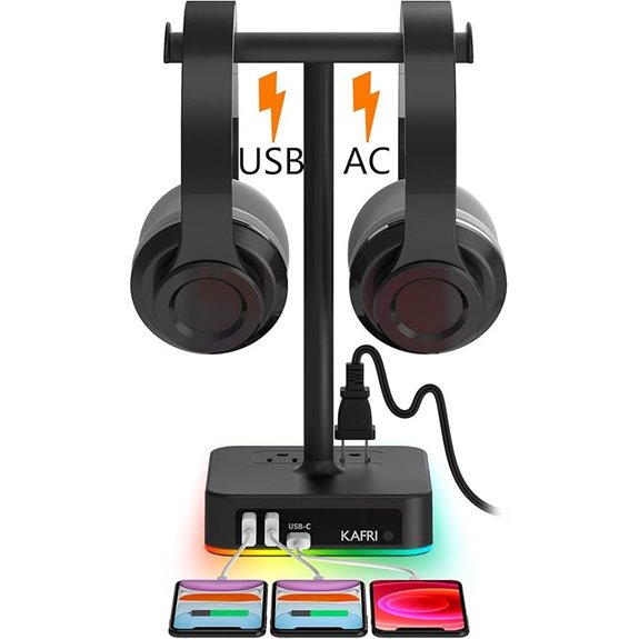 KAFRI RGB Dual Headphone Stand with USB Charging