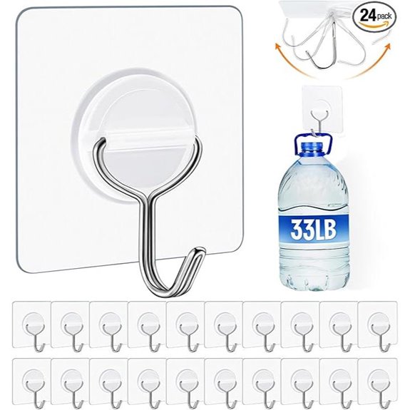 Heavy Duty Waterproof Adhesive Wall Hooks (24 Pack)