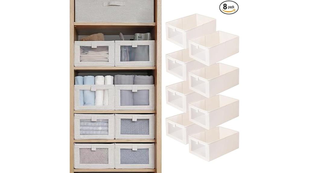 eight clear linen bins