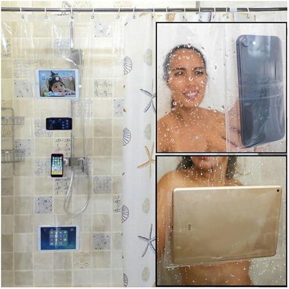 Fangkun iPad Shower Curtain Liner with Touch Pockets
