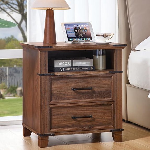Farmhouse Nightstand with 2 Drawers and Open Shelf