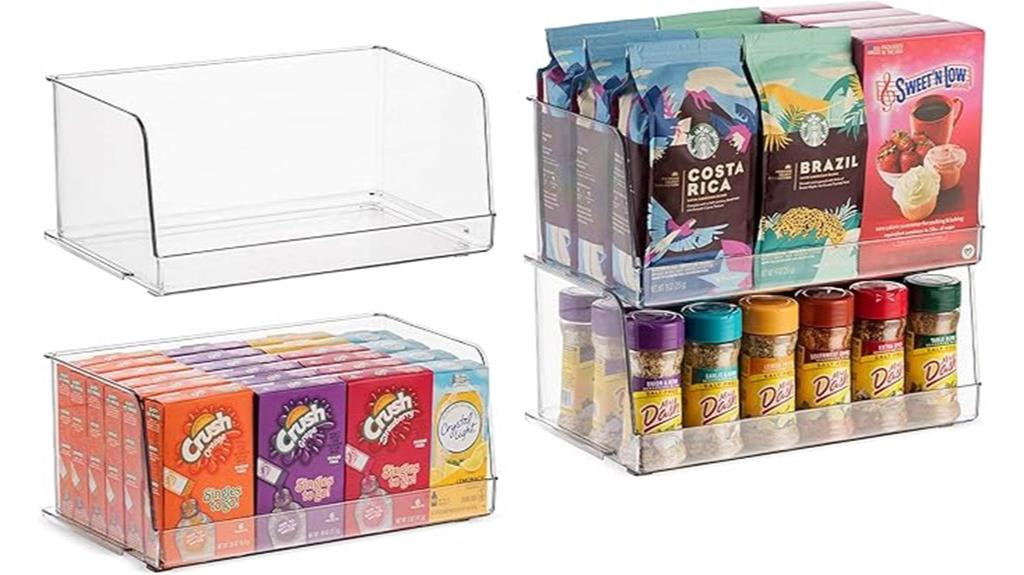 four clear storage bins