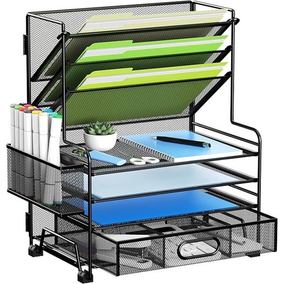 4-Tier Paper Organizer with Pockets and Drawers