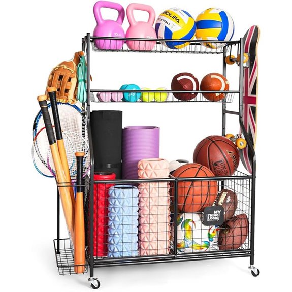 Mythinglogic Sports Equipment Garage Organizer with Wheels