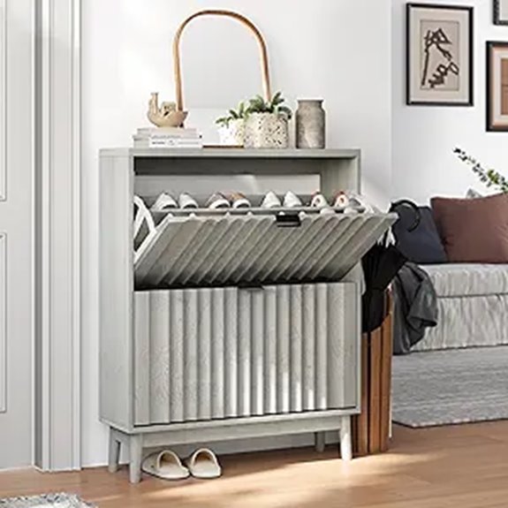 31.5 Grey Shoe Cabinet with Flip Drawers