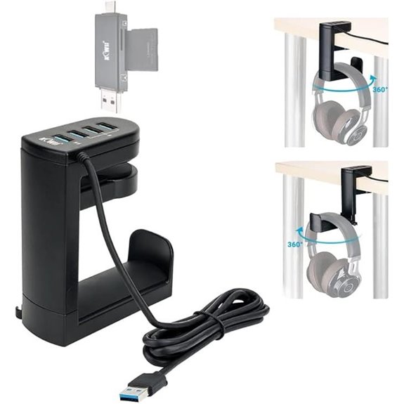 KIWIFOTOS Headphone Stand with USB Ports and Organizer