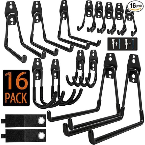 Steel Garage Hooks - 16 Pack Heavy Duty Wall Mount