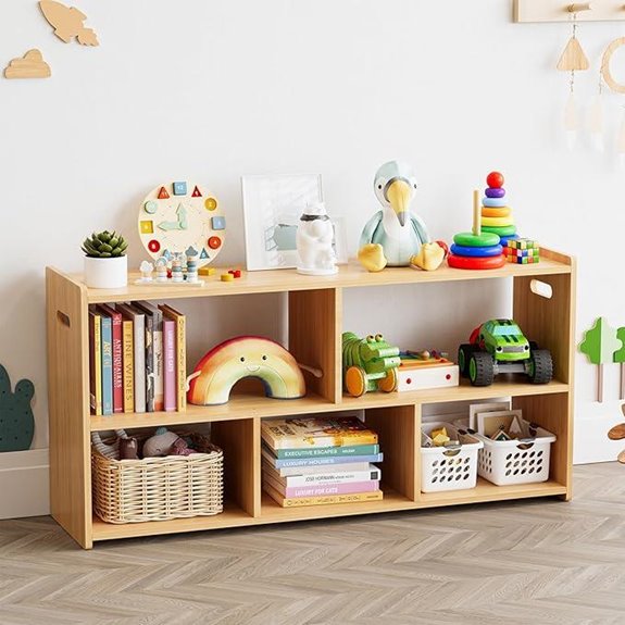 SpaceAid 5-Compartment Kids Bookcase Natural Wood
