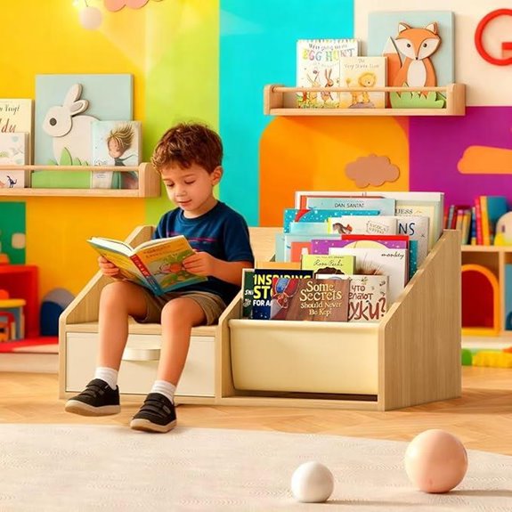 FKWin Kids’ Shelf with Seat and 5-Tier Montessori Storage