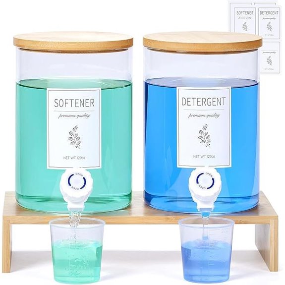 Laundry Detergent Dispenser with Shelf and Labels