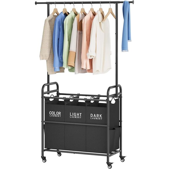Tajsoon Laundry Sorter Cart with Hanging Rack