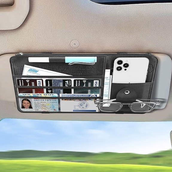 Leather Car Sun Visor Organizer with Pockets and Windows