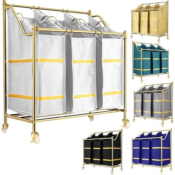 Luxury 3-Section Rolling Laundry Cart with Wheels