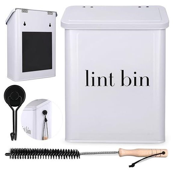 Magnetic Laundry Lint Bin with Hook & Brush