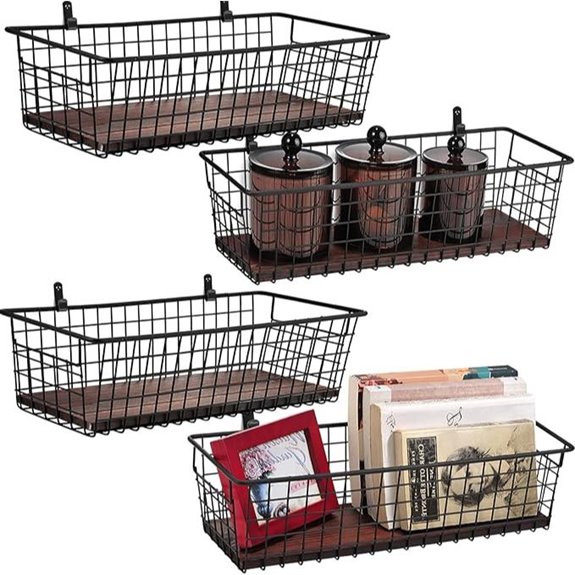 4-Piece Metal Farmhouse Wall Storage Baskets and Shelves