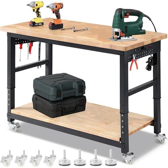 Garage Workbench with Wheels Pegboard & Power Outlets