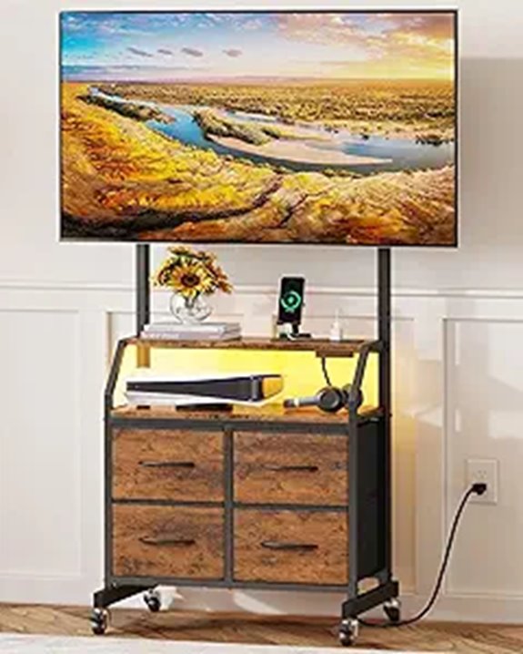 Rolling TV Stand with Mount & Fabric Drawers