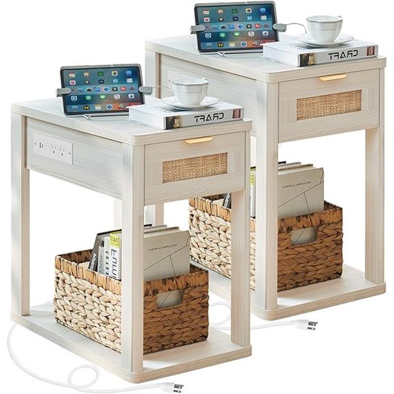 LEYAOYAO Narrow Side Table Set with Charging Station