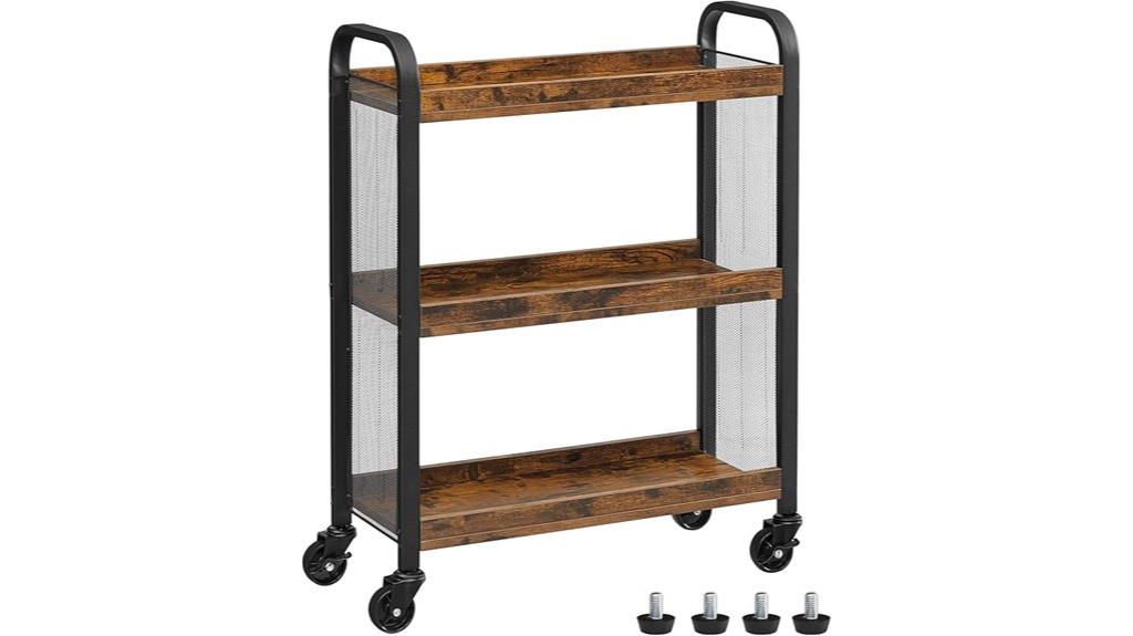 narrow three tier storage cart