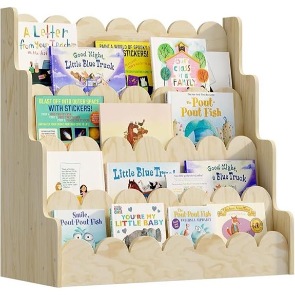 4-Tier Natural Wood Kids Bookshelf Organizer