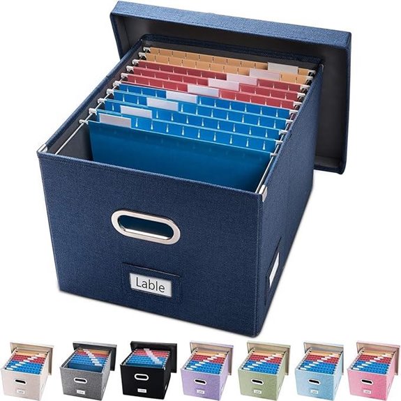 PRANDOM Collapsible Linen File Organizer Box Navy Blue